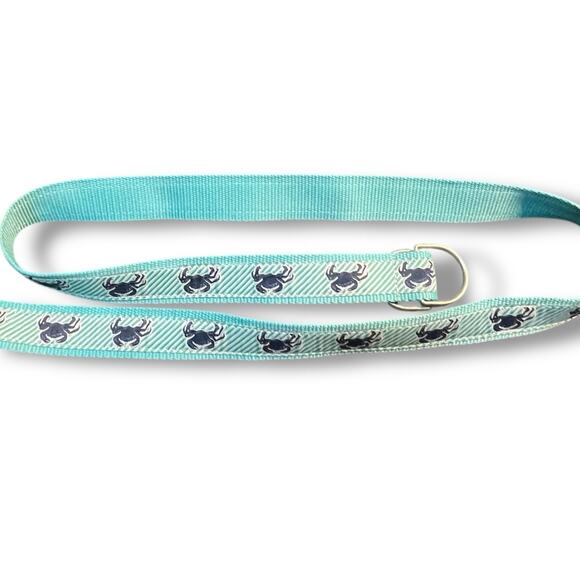 LL Bean Crab Ribbon Belt Sz Medium Large Aqua Blue Turquoise Blue D Ring 43" - Picture 3 of 12